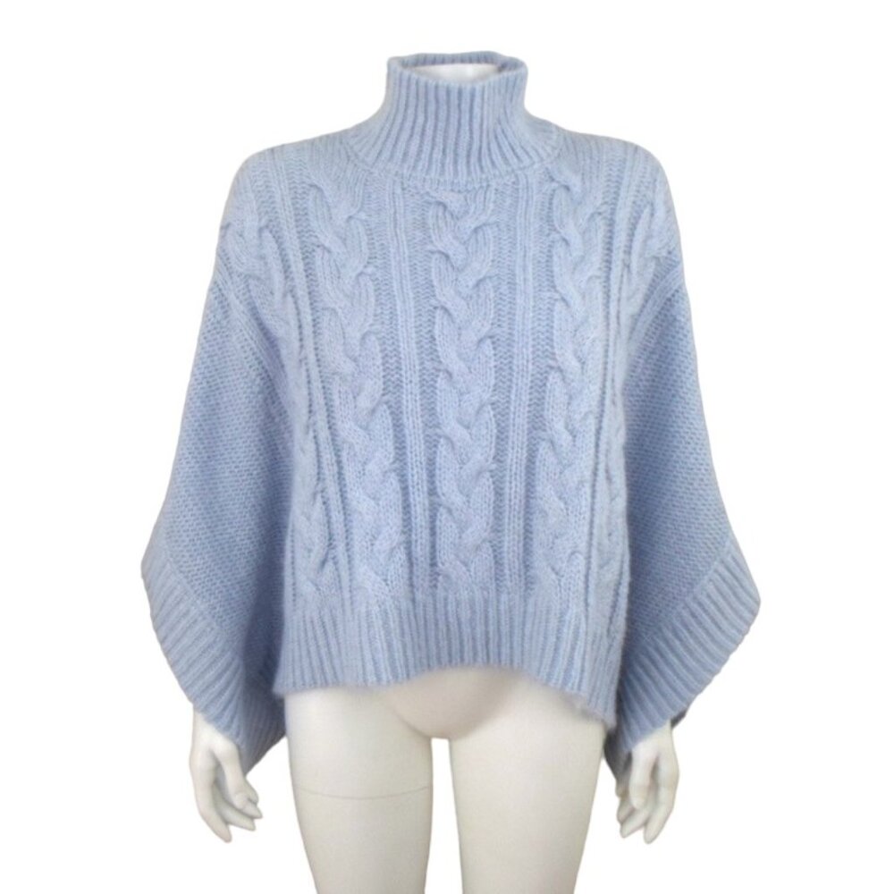 A New Day Light Blue Mock Neck Cable Knit Poncho Sweater One Size